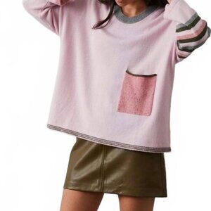 Zaket & Plover Sweater Womens M Stripe Sleeve Oversized Pink Gray Boho